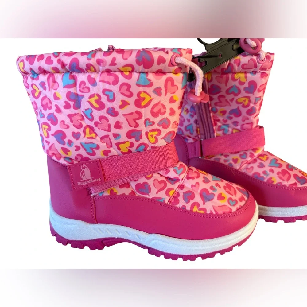 Rugged Bear NWT Sz 2 Cute Pink Heart Pattern Girls Winter Boots (SH027)